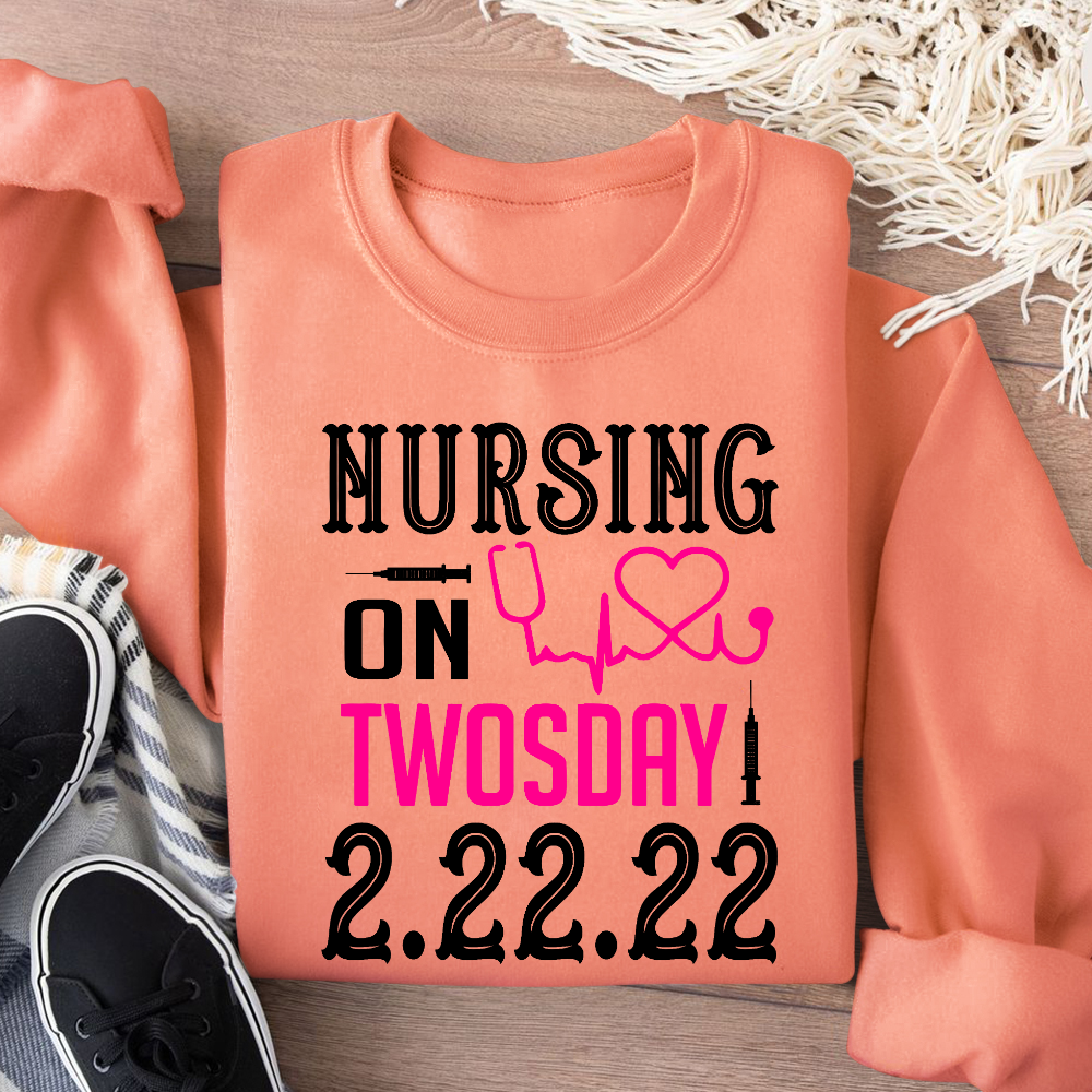 Nursing School On TwosDay Cotton Pullover Sweatshirt