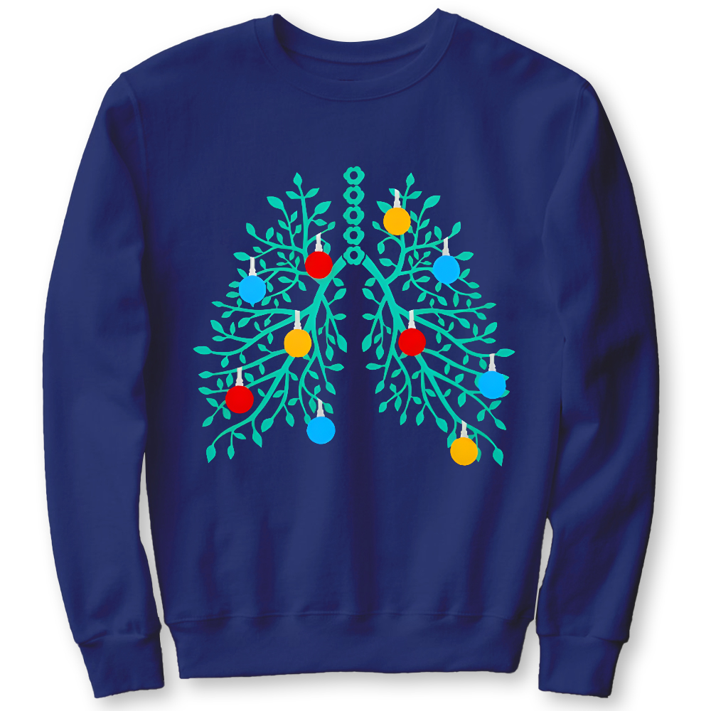 Lungs With Christmas Lights Respiratory Therapist Xmas Cotton Pullover Sweatshirt