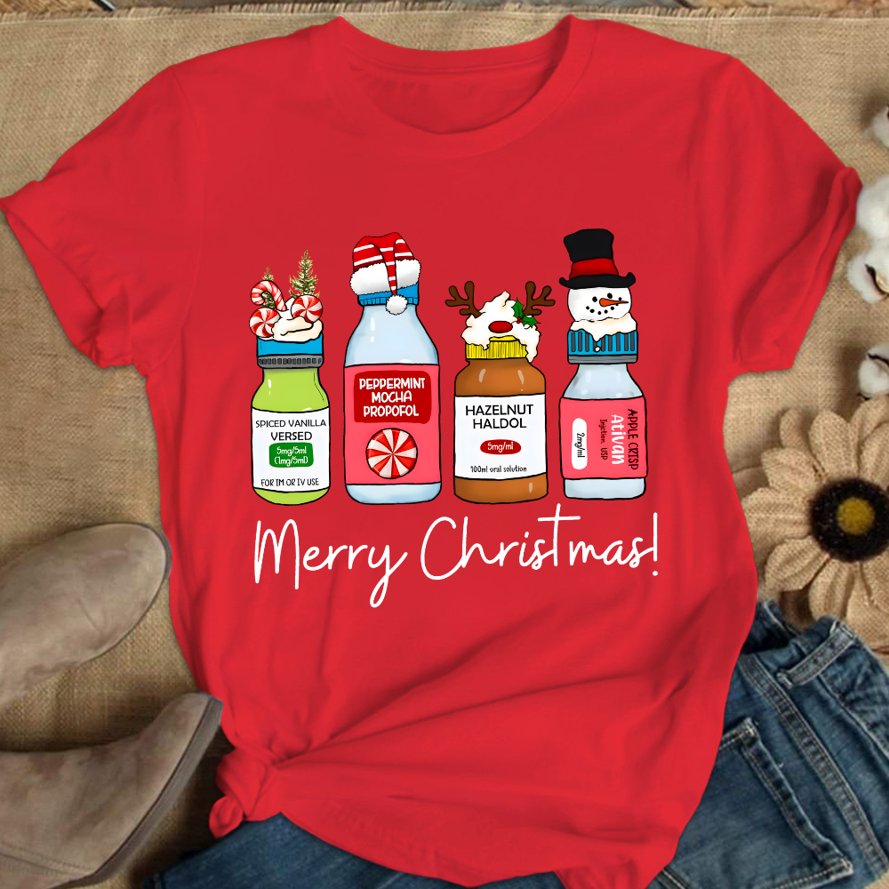 Merry Christmas Pharmacy Cotton Nurse T-shirt