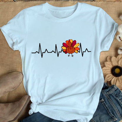 Heartbeat Turkey Nurse Thanksgiving Cotton Nurse T-shirt