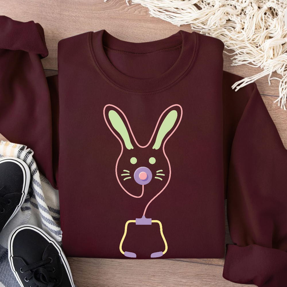 Easter Bunny Medical Tools For Nurse Or Doctor Cotton Pullover Sweatshirt