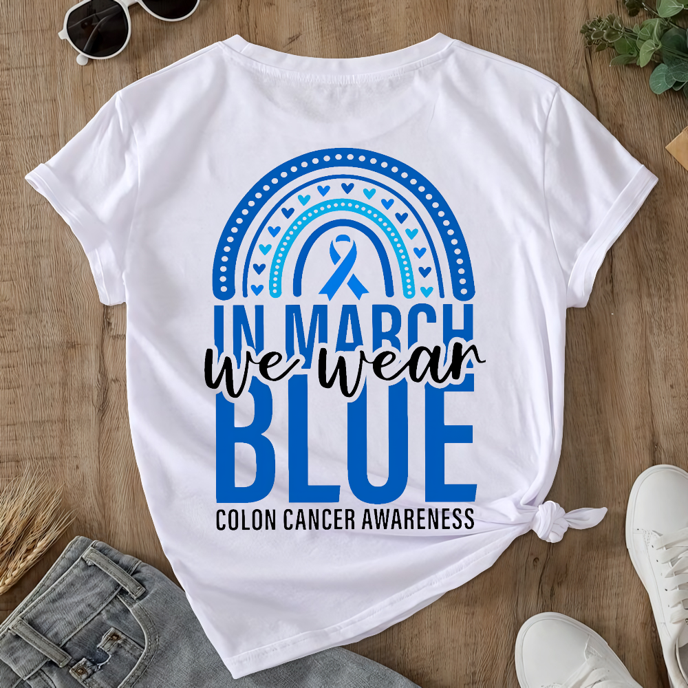 In March We Wear Blue Double-Sided Cotton Printed T-Shirt
