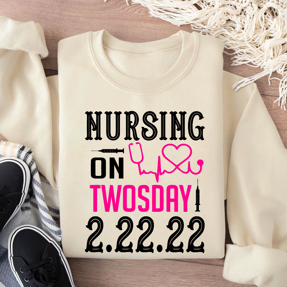 Nursing School On TwosDay Cotton Pullover Sweatshirt