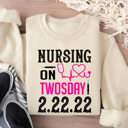 Nursing School On TwosDay Cotton Pullover Sweatshirt