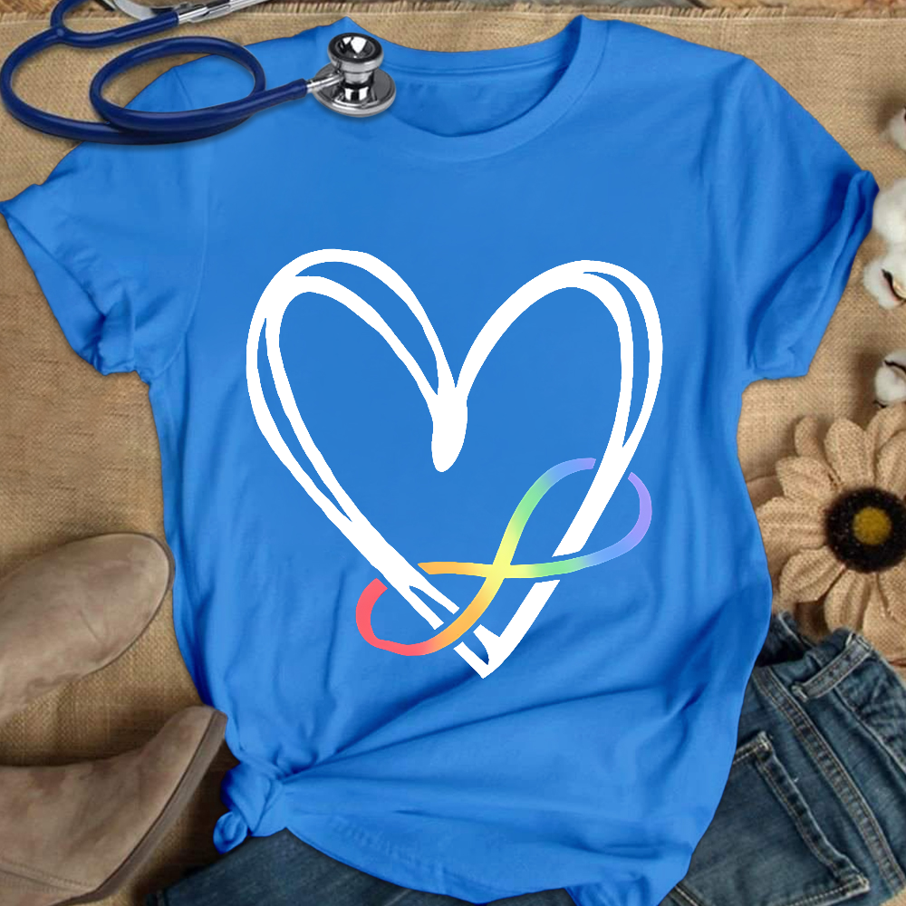 Infinity Heart Autism Awareness Love Needs No Words Cotton Nurse T-shirt