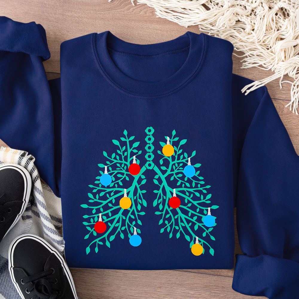 Lungs With Christmas Lights Respiratory Therapist Xmas Cotton Pullover Sweatshirt