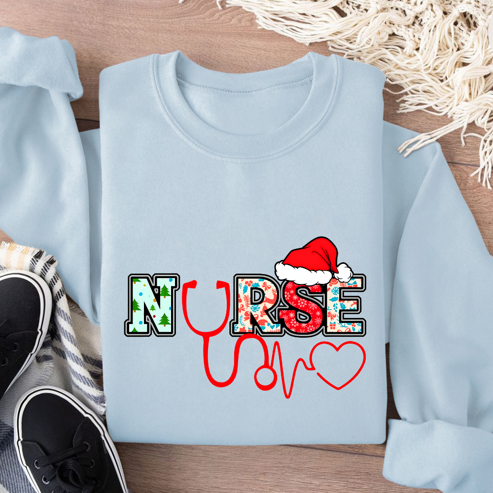 Santa's Favorite Nurse Shirt Christmas Funny Gift Cotton Pullover Sweatshirt