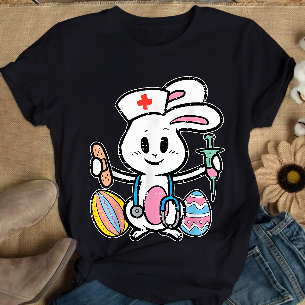 Easter Bunny Nurse Stethoscope Cute Rabbit Cotton Nurse T-shirt