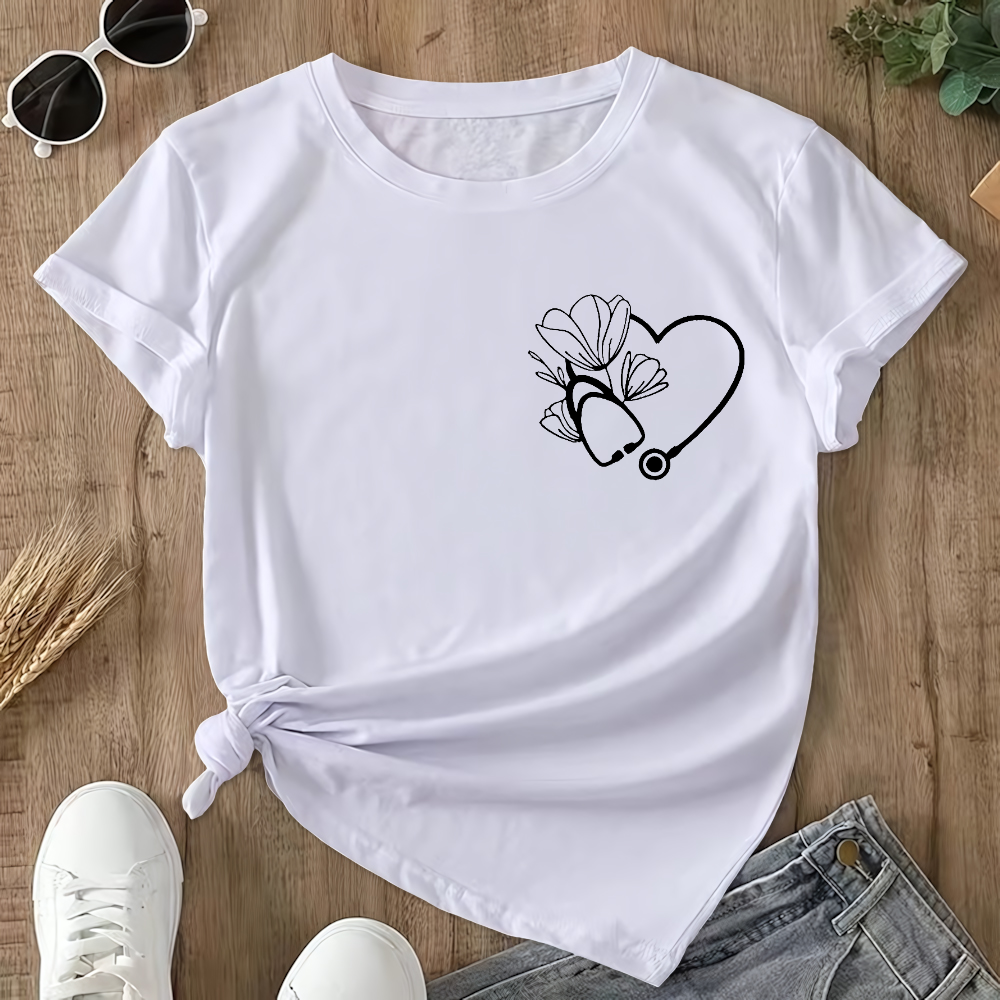 Heart Stethoscope Inspire Love Heal Double-Sided Cotton Printed T-Shirt