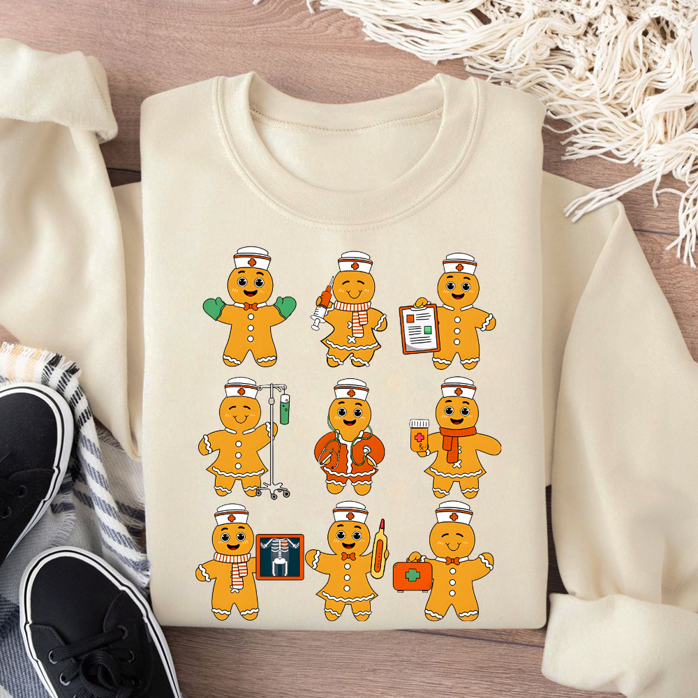 Christmas Nurse Gingerbread Cotton Pullover Sweatshirt