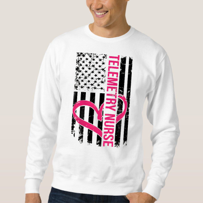 Telemetry Nurse Flag Cotton Pullover Sweatshirt
