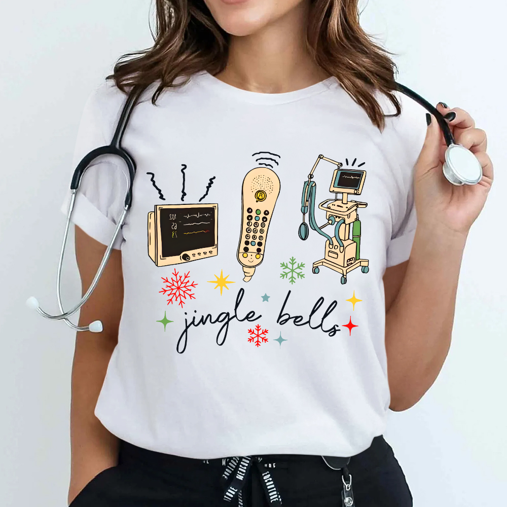 Jingle Bells ICU Nurse Xmas Cotton Nurse T-shirt