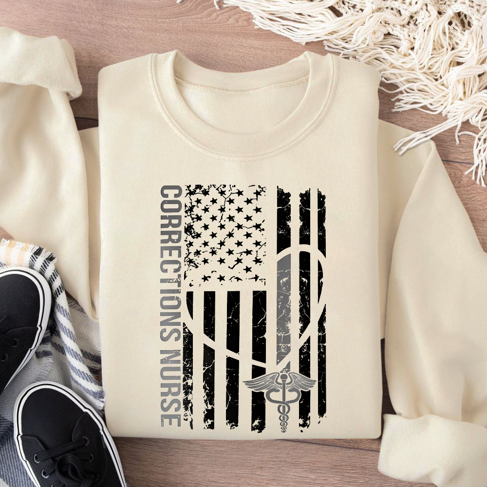 Corrections Nurse Flag Cotton Pullover Sweatshirt