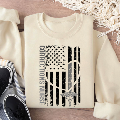 Corrections Nurse Flag Cotton Pullover Sweatshirt