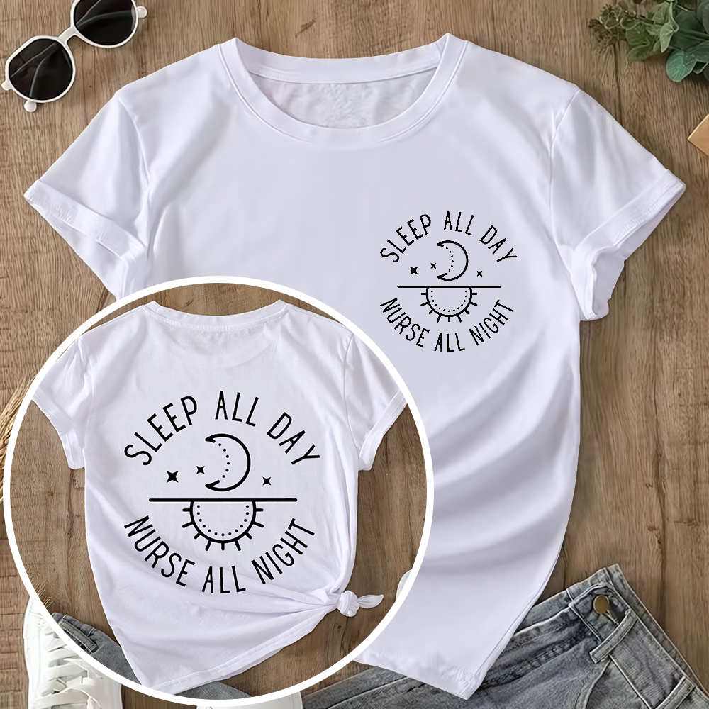 Sleep All Day Nurse All Night Night Shift Double-Sided Cotton Printed T-Shirt