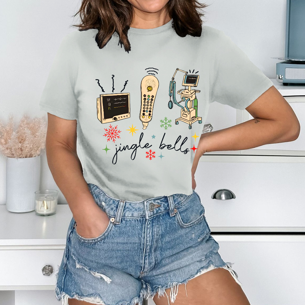Jingle Bells ICU Nurse Xmas Cotton Nurse T-shirt