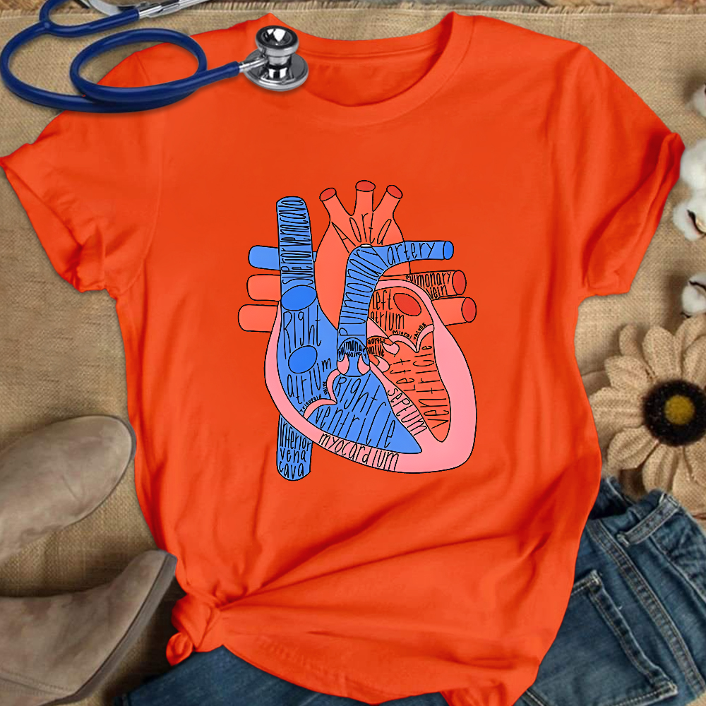 Labeled Heart Anatomy Cotton Nurse T-shirt