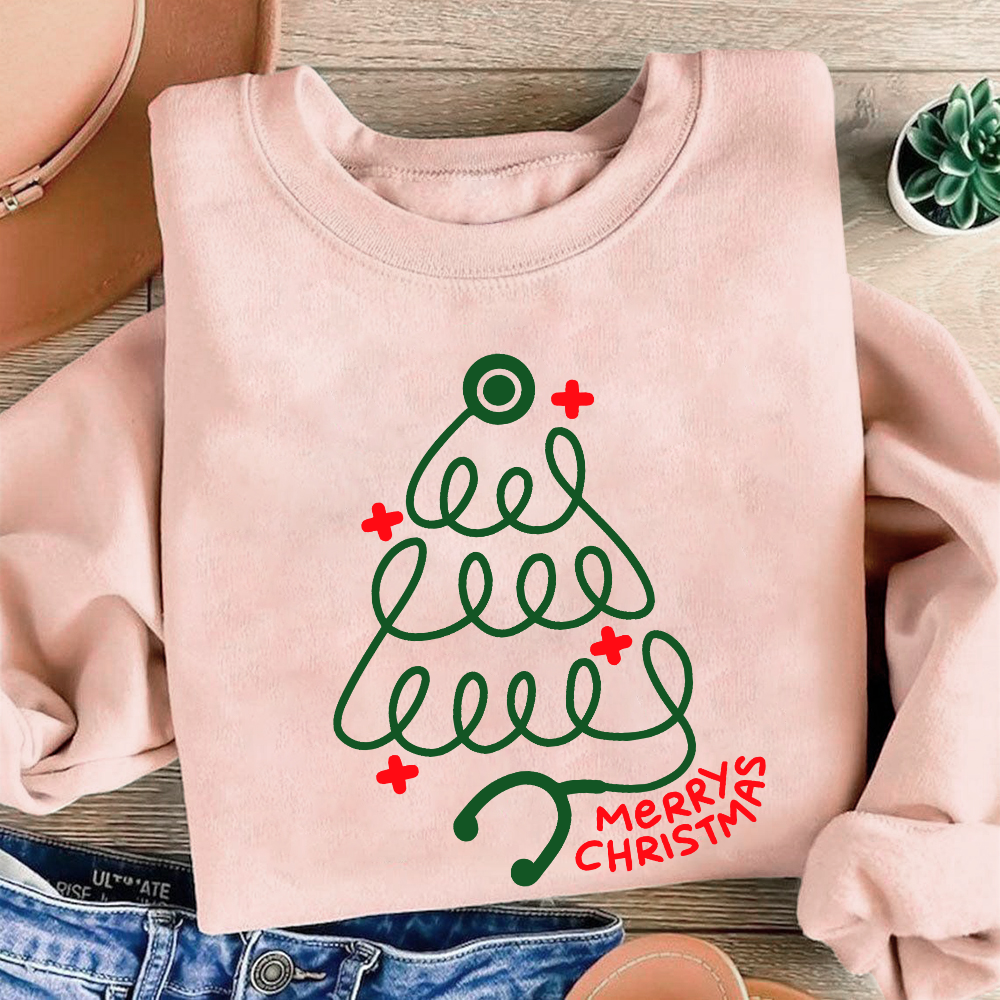 Merry Christmas Nurse Cotton Pullover Sweatshirt
