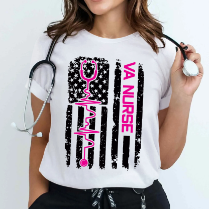Vintage USA American Flag VA Nurse Patriotic Nursing Gifts Cotton Nurse T-shirt