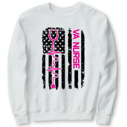 Vintage USA American Flag VA Nurse Patriotic Nursing Gifts Cotton Pullover Sweatshirt