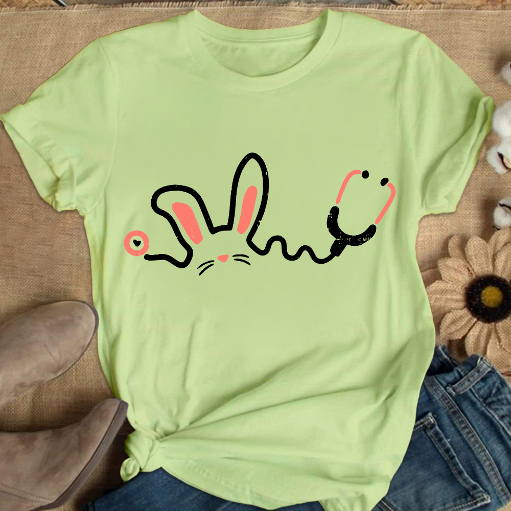 Easter Bunny Stethoscope Cotton Nurse T-shirt