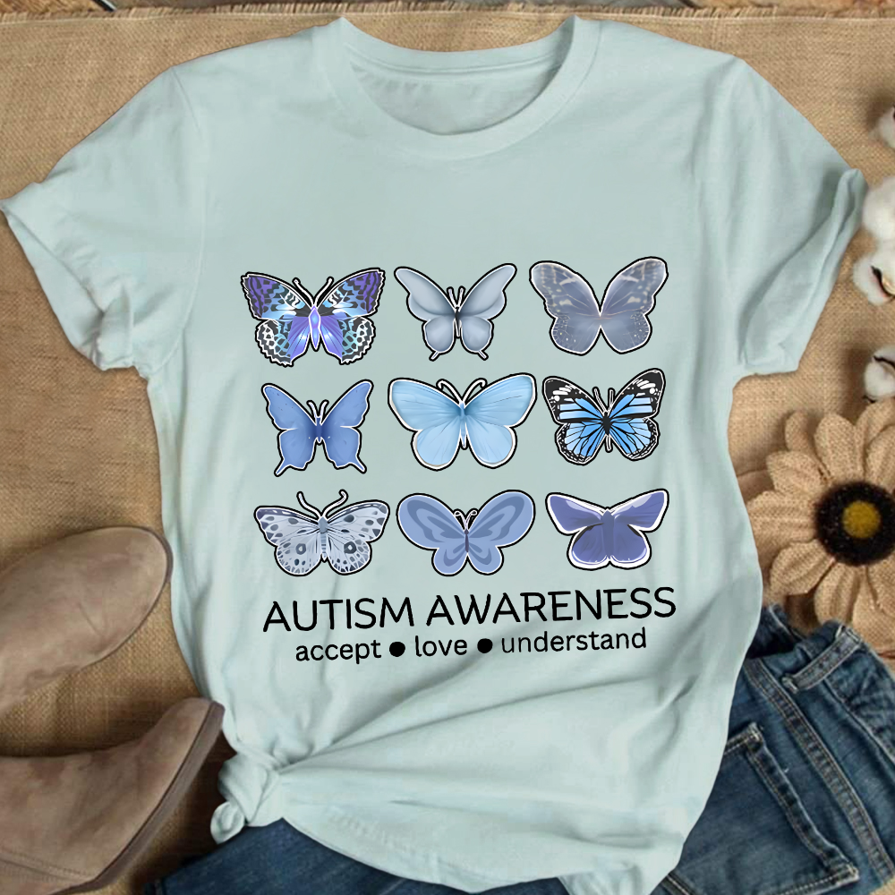 Autism Awareness Butterfly Cotton Nurse T-shirt