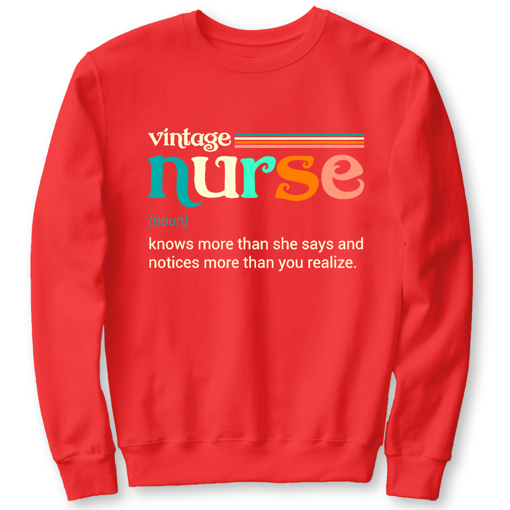 Vintage Nurse Noun Definition Knows More Than She Says Funny Cotton Pullover Sweatshirt