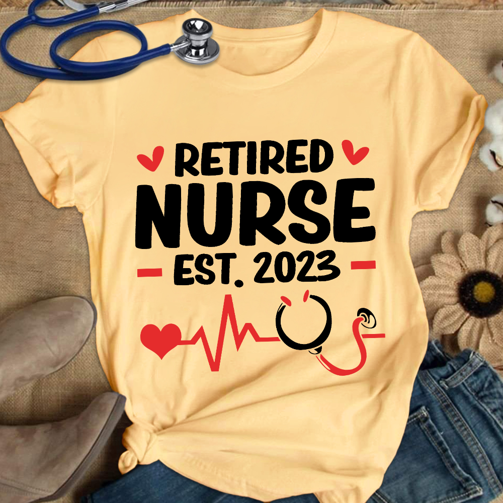 Personalized Nurse Stethoscope Heartbeat Retired 2023 Cotton Nurse T-shirt