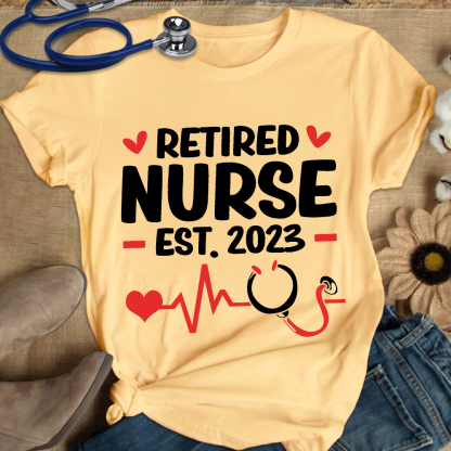 Personalized Nurse Stethoscope Heartbeat Retired 2023 Cotton Nurse T-shirt