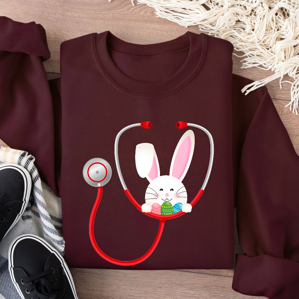 Easter Bunny Stethoscope Cotton Pullover Sweatshirt