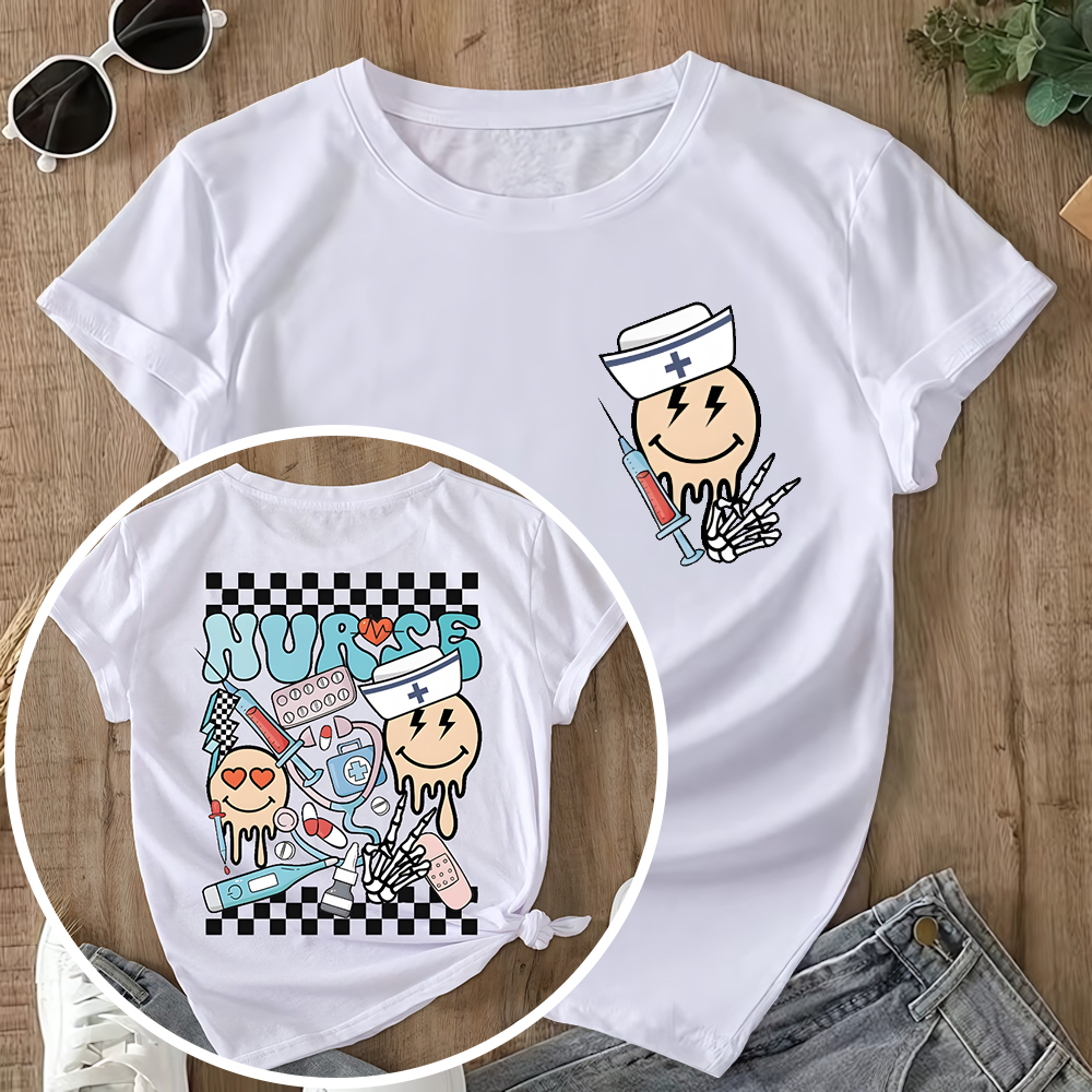 Melting Smiley Face Double-Sided Cotton Printed T-Shirt