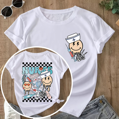 Melting Smiley Face Double-Sided Cotton Printed T-Shirt