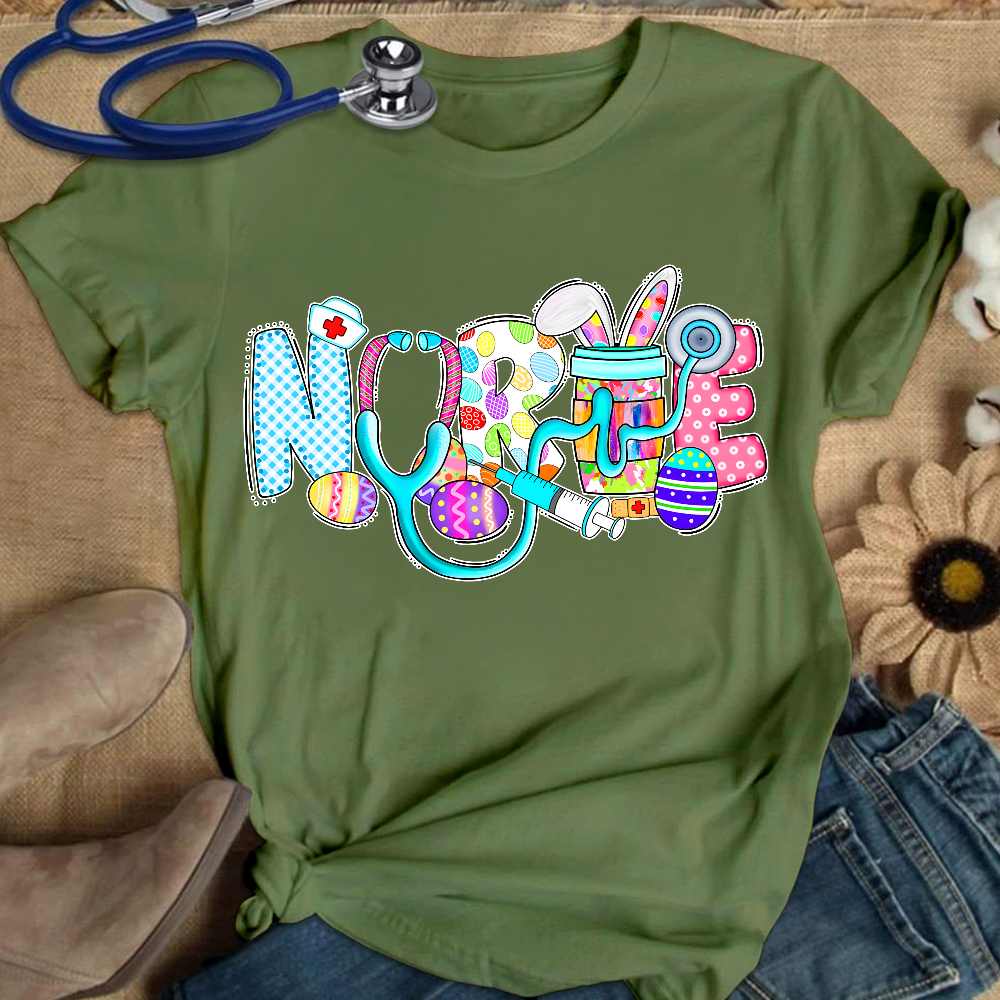 Easter Gnomes Cute Bunny Cotton Nurse T-shirt