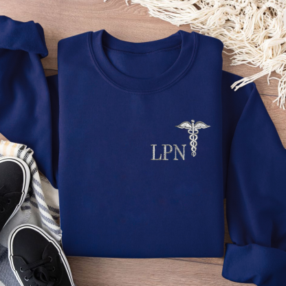 Personalized LPN Licensed Nurse Practitioner Embroidered Crew Neck Sweatshirt