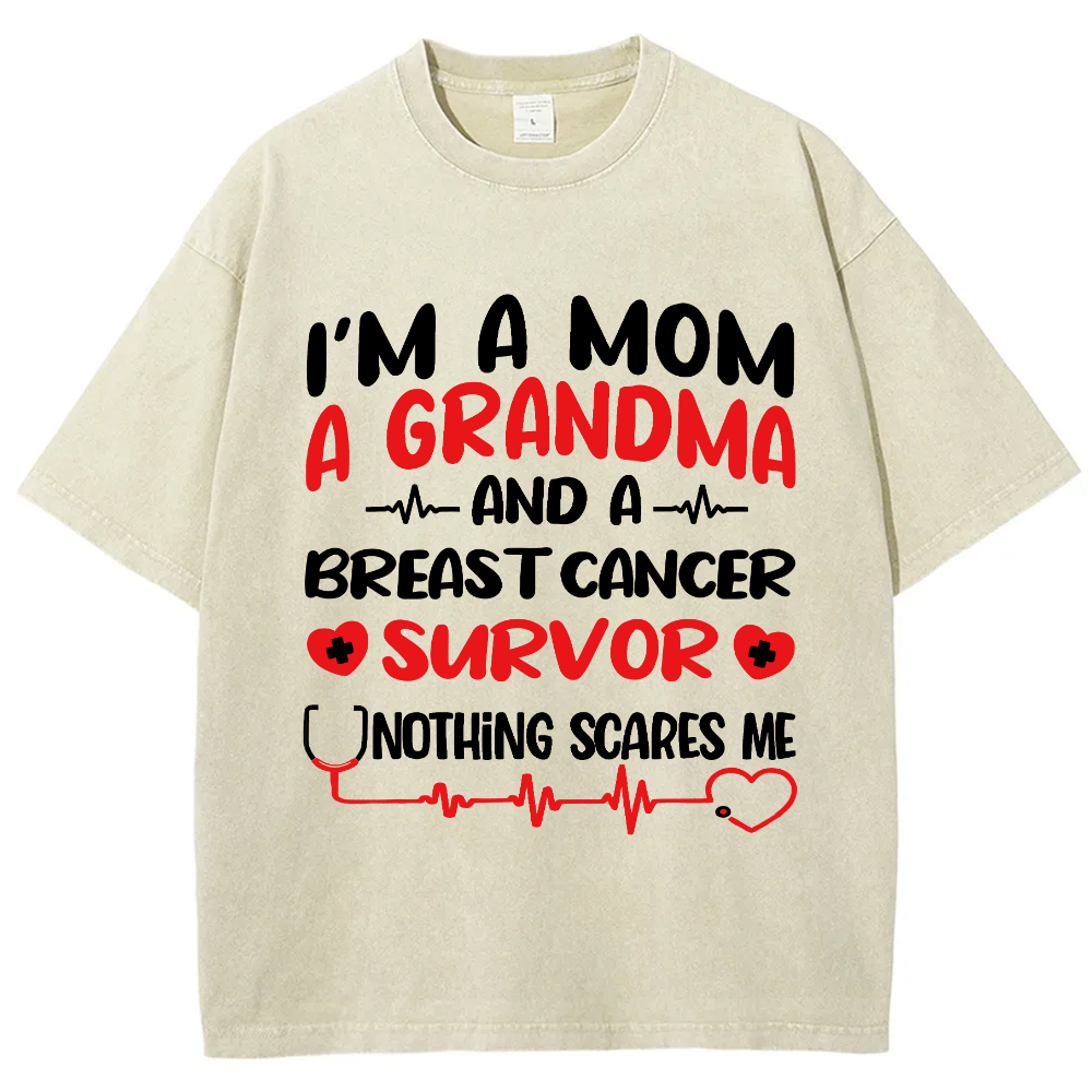 I'm A Mom And A Grandma And A Breast Cancer Survor Vintage Washed T-shirt