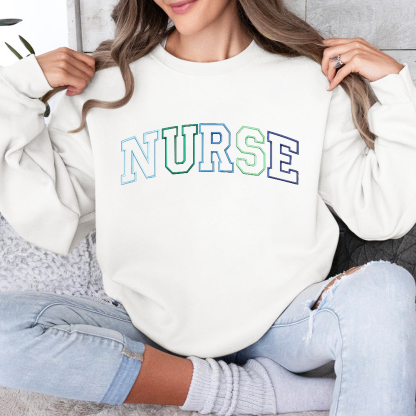 Personalized Embroidered Nurse Text Print Embroidered Crew Neck Sweatshirt