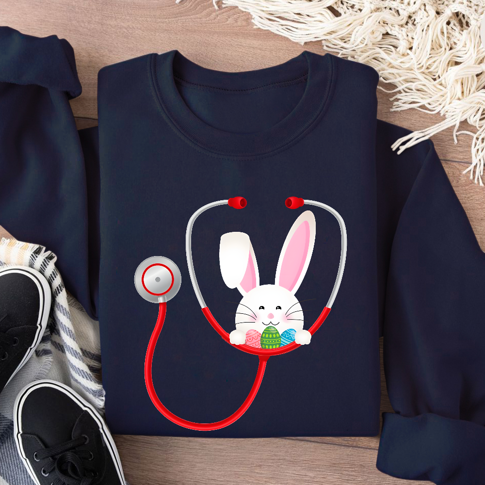 Easter Bunny Stethoscope Cotton Pullover Sweatshirt