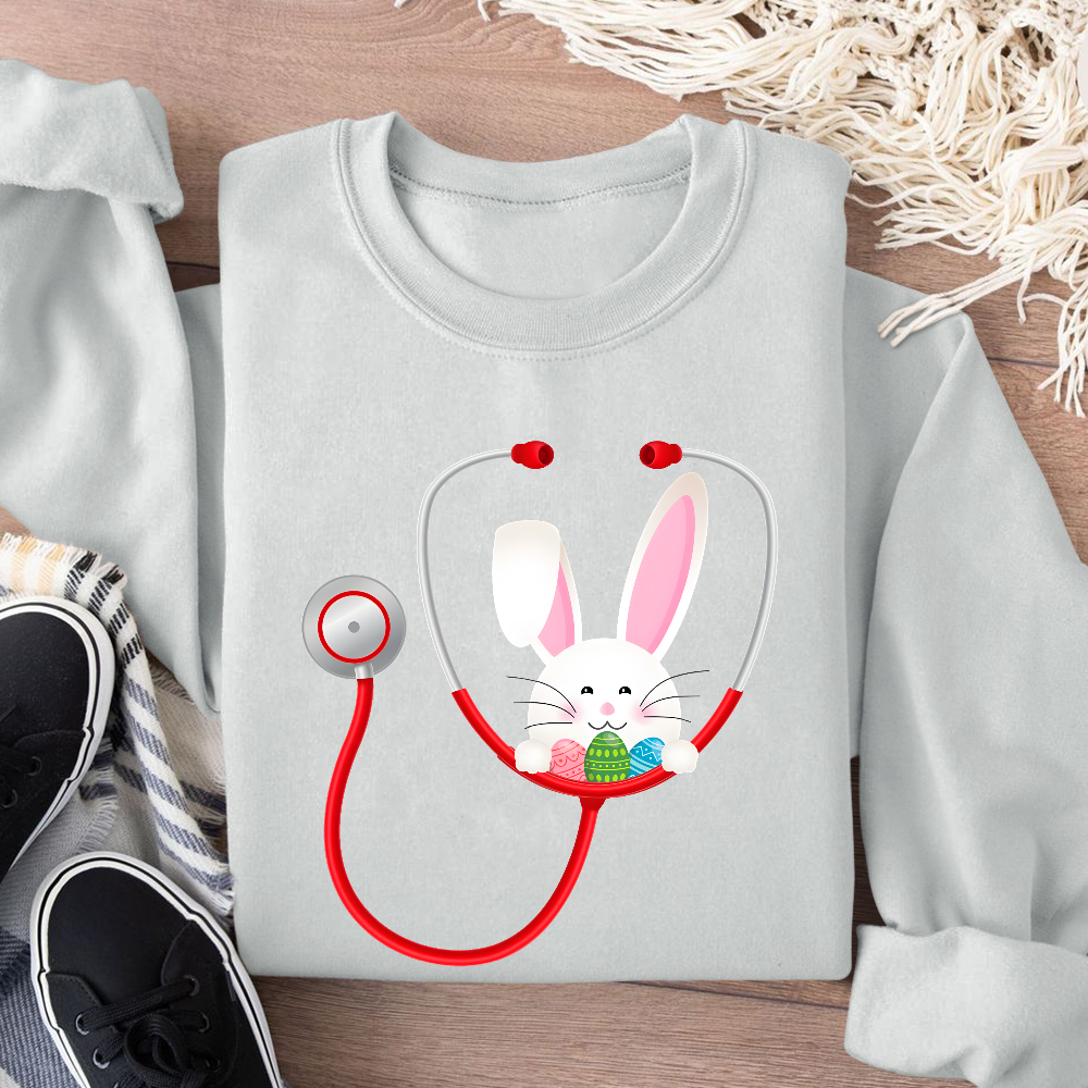 Easter Bunny Stethoscope Cotton Pullover Sweatshirt