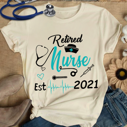 Personalized Nursing Retirement Est 2021 Cotton Nurse T-shirt