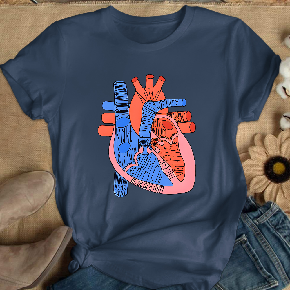 Labeled Heart Anatomy Cotton Nurse T-shirt