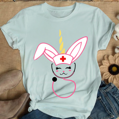 Funny Bunny Nurse Easter Cotton Nurse T-shirt