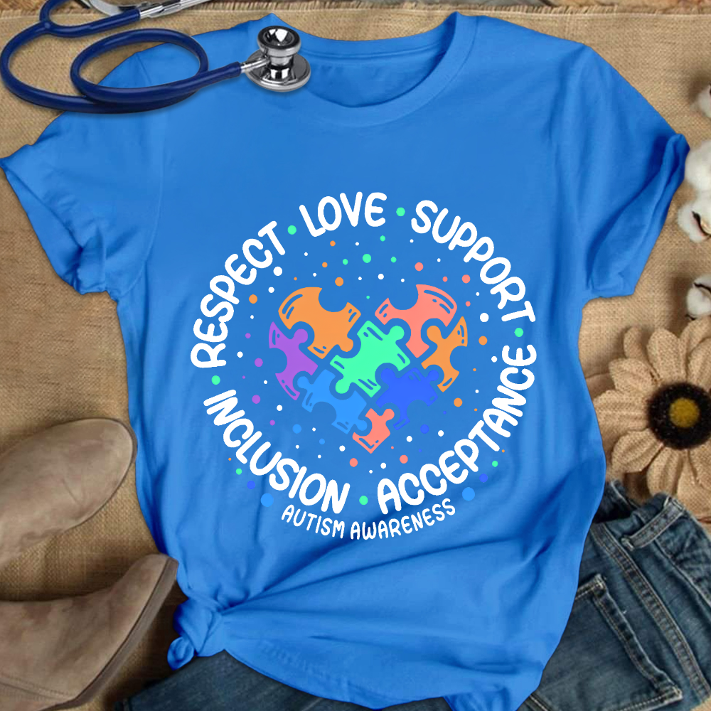 Love Support Acceptance Inclusion Respect Autism Awareness Cotton Nurse T-shirt