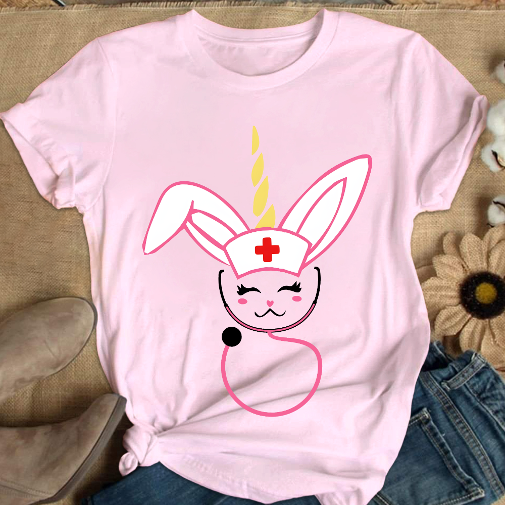 Funny Bunny Nurse Easter Cotton Nurse T-shirt
