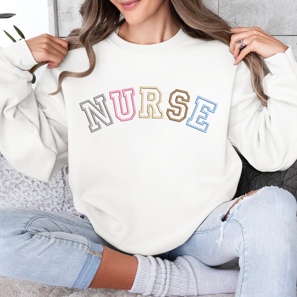 Embroidered Nurse Cotton Pullover Sweatshirt