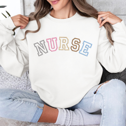 Embroidered Nurse Cotton Pullover Sweatshirt