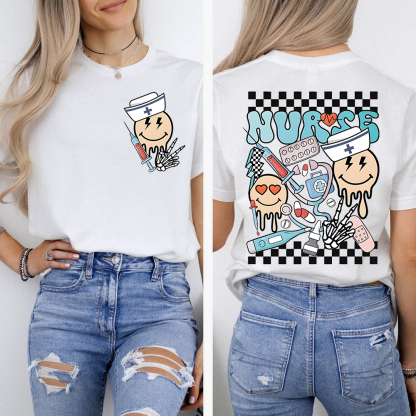 Melting Smiley Face Double-Sided Cotton Printed T-Shirt