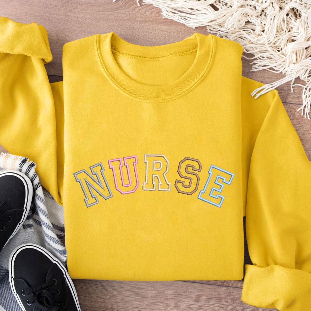 Embroidered Nurse Cotton Pullover Sweatshirt