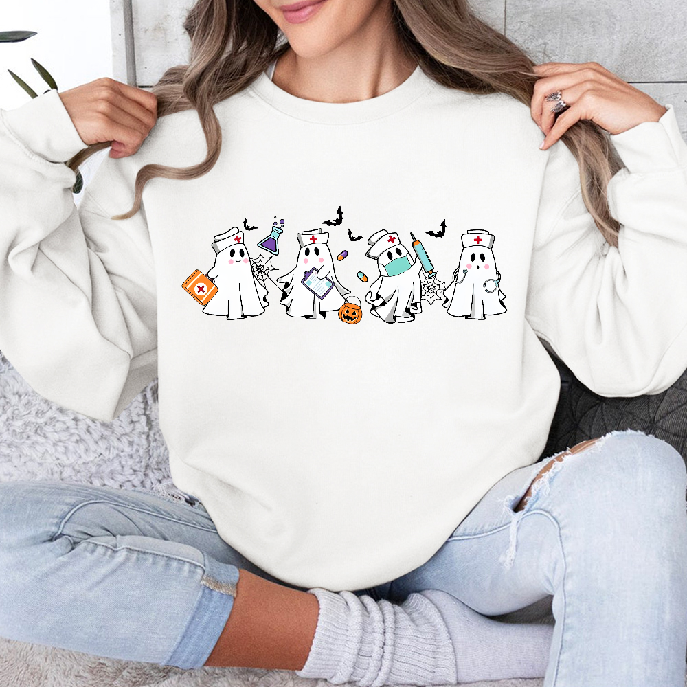 Ghost Nurse Cotton Pullover Sweatshirt