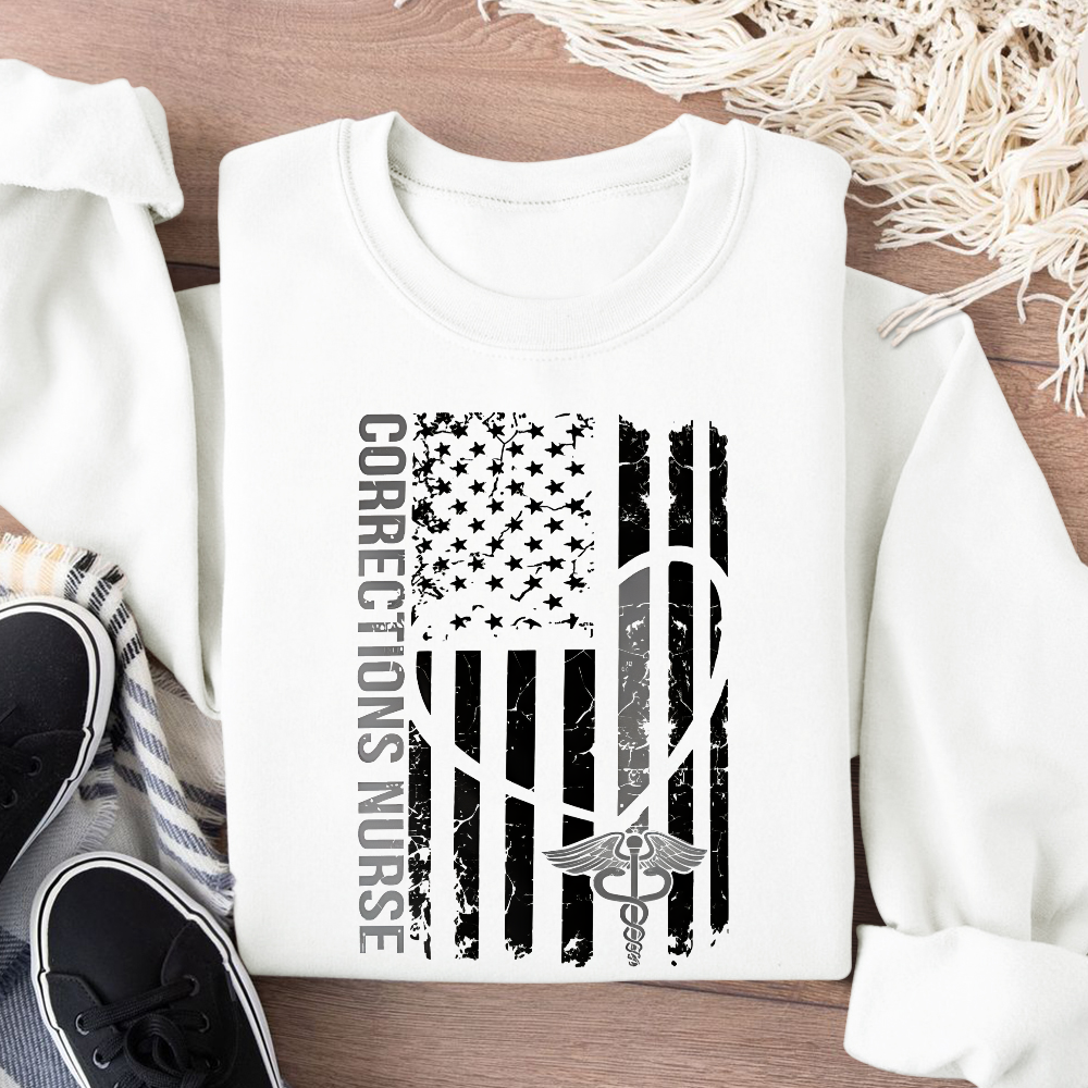 Corrections Nurse Flag Cotton Pullover Sweatshirt