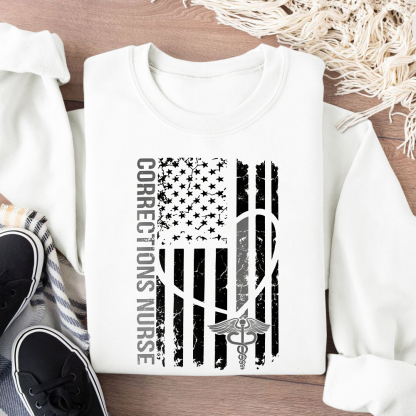 Corrections Nurse Flag Cotton Pullover Sweatshirt